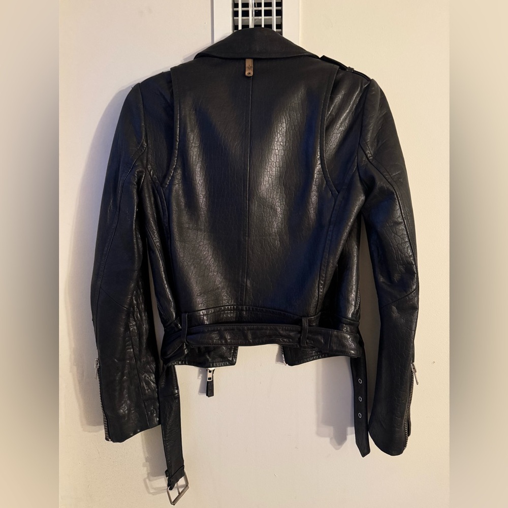 Mackage X Aritzia Pebbled Black Leather Biker Jacket - Picture 3 of 15